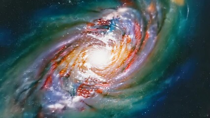 Wall Mural - Vivid colors of a swirling galaxy with a bright center emitting energy in the vastness of deep outer space