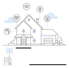 modern home with automation devices connected for security, lighting, hvac, plumbing, and energy man