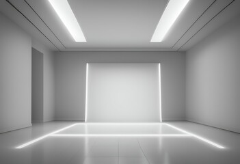 Wall Mural - floor mockup top white light hall empty wall room blank led three-dimensional stage pattern studio d