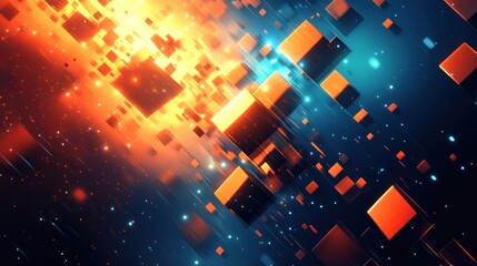 Wall Mural - abstract cubes in motion, fiery cosmic burst