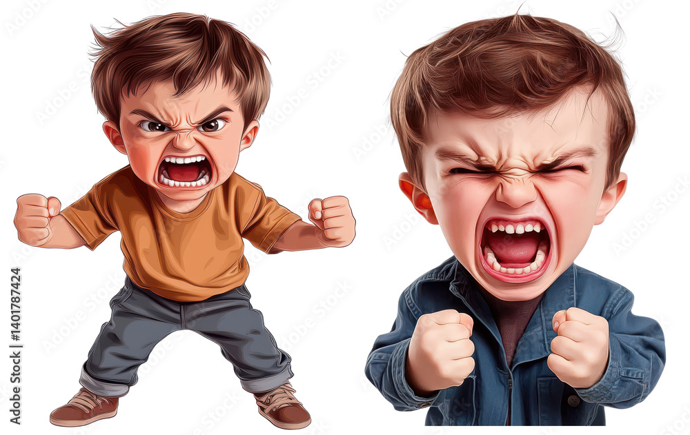 Kid Raging Cartoon angry cartoon boys screaming with rage, isolated on white background ...