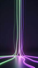 Wall Mural - Green to Purple neon light streaks glowing abstract on plain black background illustration design