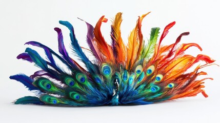 Aufkleber - Vibrant peacock displaying full tail feathers in fan shape against a white background