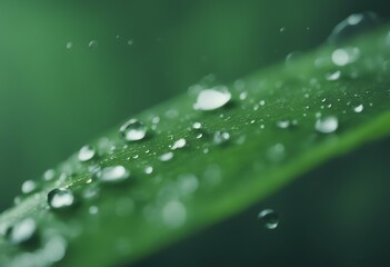 Wall Mural - leavs drop water green background rain colours wet environment natural raindrop leaves detail life p