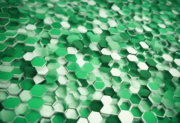 Poster - 3d green hexagons background render abstract geometric three-dimensional rotation tile design extrud