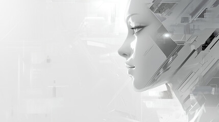 Abstract cyber-style female profile on a light futuristic tech background