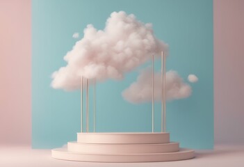 Wall Mural - cloud background podium pastel 3d rendering colors design party dark three-dimensional display blue 