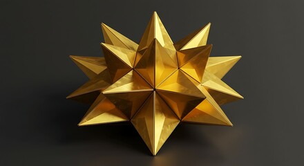 Geometric golden star object with pointed tips in a dark ambient setting