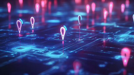 Wall Mural - digital ai map shows gps pins innovating delivery services and future transport logistics. automatio