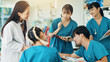 © peopleimages.com - Doctor, students and heart for medical lesson, education or practical assignment in teaching hospital. Healthcare, learn and group with professor for training on cardiac model at university in Japan
