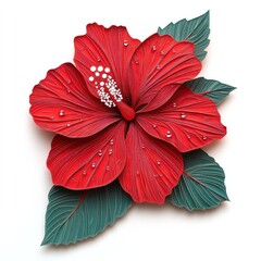 Wall Mural - striking scarlet hibiscus bloom with textured petals and lush foliage vibrant tropical flower with i