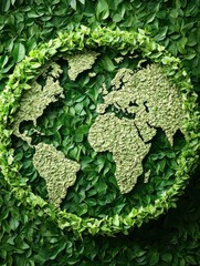 Poster - Planet Earth formed from lush green leaves as a symbol of environmental care and sustainability created from natural materials with intricate detail