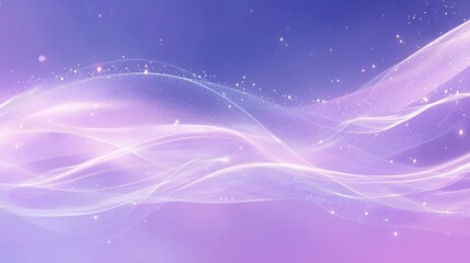 Poster - Abstract futuristic background with glowing light waves and stars in vibrant purple tones, featuring copy space for technology or science banner design. Digital data connection network concept with dy