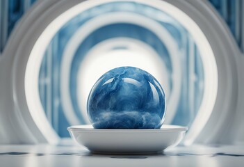 Wall Mural - niche abstract marble white 3d blue round background balls generative ball