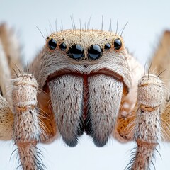 Wall Mural - Extreme close up macro photography of a frightening and hairy spider with sharp fangs and compound eyes capturing the intricate and ominous details of this captivating arachnid creature