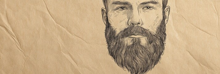 Poster - Minimal illustration of a beard on craft paper background capturing artistic simplicity in design for creative inspiration