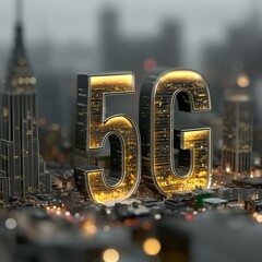 Aufkleber - 5G Connectivity Transforming Urban Landscapes: A Futuristic Cityscape with High-Speed Network Integration