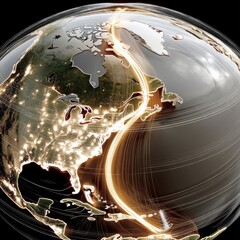 Aufkleber - A Stylized Globe Showing North America with Lines Connecting the Continent to a Point in the Arctic Circle.