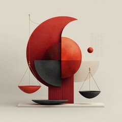 Leinwandbilder - Conceptual Harmony: A Study in Balance and Form, with Red and Black Geometric Shapes in Abstract Arrangement 