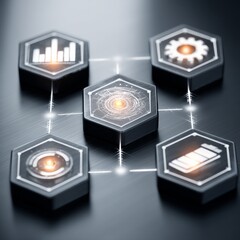 Aufkleber - Data Network Visualization: Conceptual Block Chain Connection with Graph, Settings, Battery and Analytics Icons