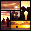 © peopleimages.com - Couple, ocean and sunset kiss in romantic silhouette, for love, traveling and bonding. Man, woman and hug on evening collage on the beach for relationship, happiness or summer memory together