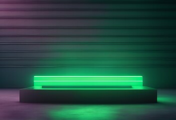 Wall Mural - neon grunge blank street green platform floor rendering 3d background spotlight product stage displa