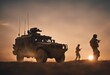 © sandra - attack armored sunset war soldiers vehicle patrol military silhouette army ready car background concept afghanistan battle heavy armed conflict mission explosion american operation dramatic action