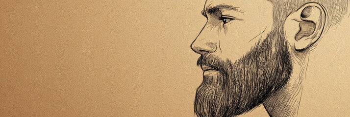 Poster - Minimalist beard illustration showcasing artistry on a textured craft paper background for creative inspiration and design ideas