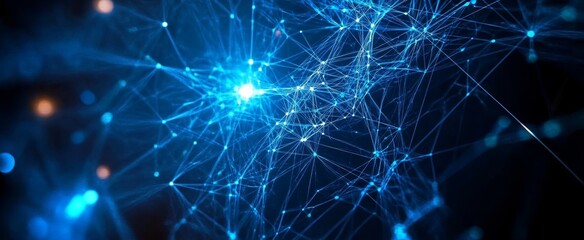 Wall Mural - abstract blue neural network background with glowing connections representing artificial intelligenc