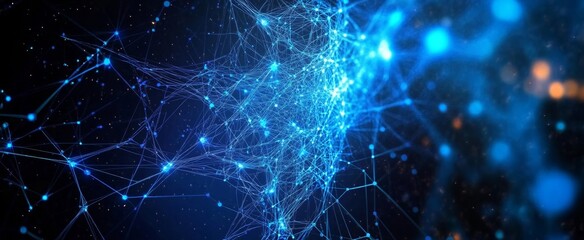 Wall Mural - abstract blue neural network background with glowing connections representing artificial intelligenc