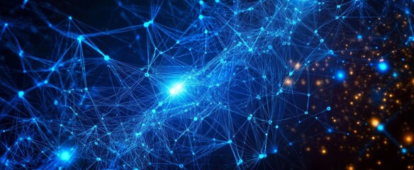 Wall Mural - abstract blue neural network background with glowing connections representing artificial intelligenc