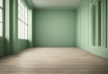 Wall Mural - green wooden room empty floor wall light background interior design display blank space style bedchamber apartment building house decorate element home decoration decorating grey living flooring copy