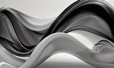 Sticker - dynamic fluid waves in monochrome design with sleek curves and smooth textures creating modern abstr