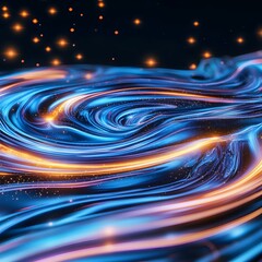 Wall Mural - Abstract Swirls of Blue and Orange Light Flowing in a Dynamic Motion with Sparkles in Background