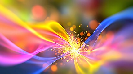 Wall Mural - Abstract Colorful Light Waves Radiating in a Burst of Energy with Soft Background Glow