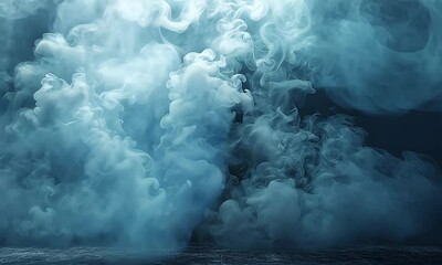 Wall Mural - Abstract Formation Of Clouds And Mist Over A Dark Ocean Surface Creating A Dramatic And Calm Atmospheric Scene
