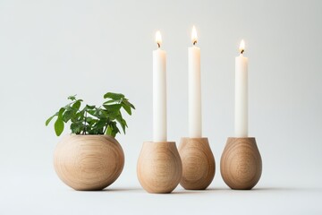 Wall Mural - Still life with plant candles isolated on white background