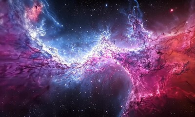 Wall Mural - Colorful Nebula in Outer Space Featuring Vibrant Pink and Blue Clouds with Stars in a Dark Cosmic Background