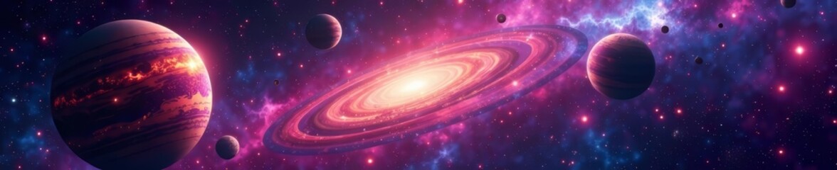 Wall Mural - colorful galaxy with vibrant planets floating in space, solar system, stars