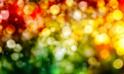 Wall Mural - Colorful Bokeh Lights Creating an Abstract Dreamlike Background with Warm Golden and Vibrant Red Green Yellow Hues for Festive Atmosphere