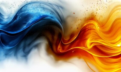 Wall Mural - Dynamic Abstract Fluid Waves of Blue and Orange with Sparkles and Gradients Creating a Colorful Visual Experience