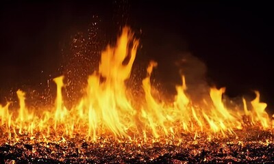 Wall Mural - Dynamic Flames Erupting From Ground in Intense Fire With Sparkling Embers and Bright Energy Creating A Chaotic Atmosphere