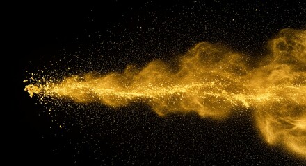 Wall Mural - golden dust trail on black - abstract of golden dust particles streaking across a black background, 