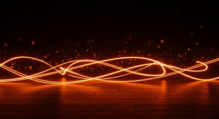 Wall Mural - abstract orange light trails on dark floor - glowing orange light trails create dynamic abstract sha