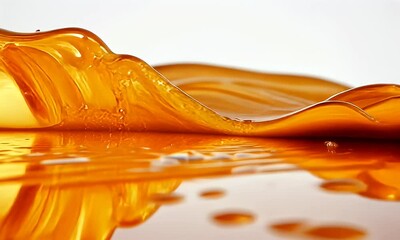 Wall Mural - Dynamic Flowing Orange Liquid Waves with Vibrant Reflections and Shiny Droplets Creating a Captivating Abstract Aesthetic Display