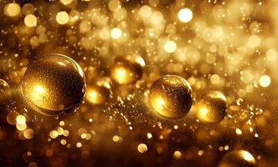Wall Mural - Abstract Golden Bokeh Background with Bubbles and Sparkling Particles Creating a Magical and Dreamlike Atmosphere