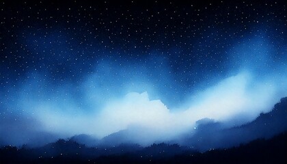 Wall Mural - watercolor painting bright pastel black sky at night with soft gradations from light blue
