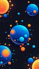 Wall Mural - blue to orange circular blobs patterns glowing on plain black background illustration design