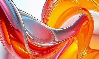 Wall Mural - Colorful Abstract Fluid Design with Dynamic Waves and Smooth Transitions in Bright Orange and Red Tones Against a Light Background