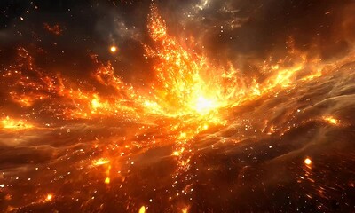 Wall Mural - Vibrant Explosion of Cosmic Energy in a Celestial Universe with Swirling Nebula and Shimmering Stars Against a Dark Background
